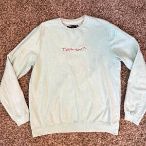 Blind Rooster XL Light Blue Embroidered Crewneck Wave Floral Graphic Sweater